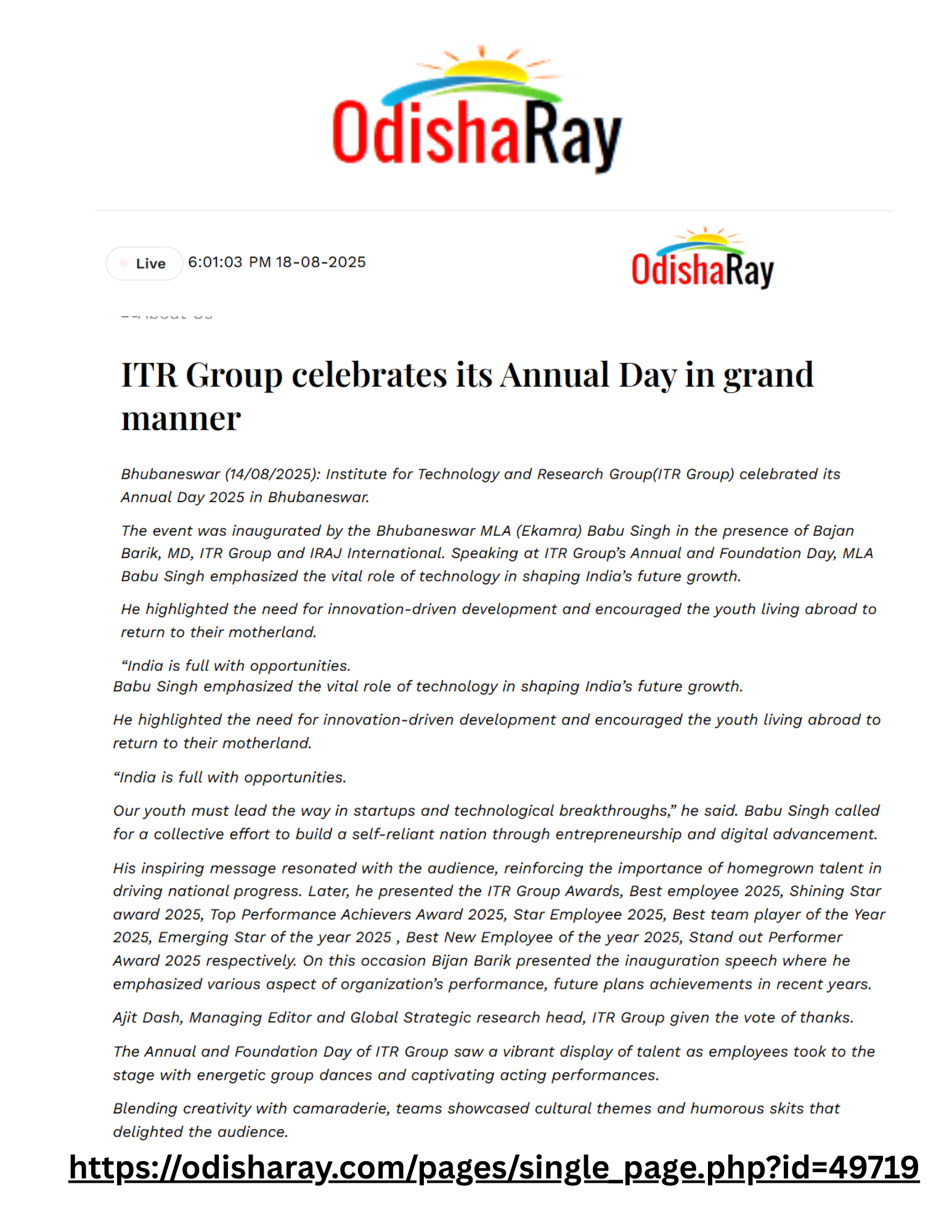ITR Group Annual and Foundation Day 2025